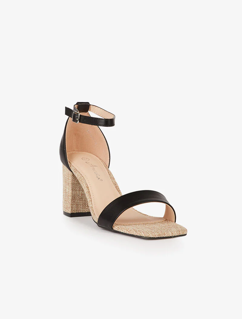 Sandalen met hakken en canvas-effect zool - zwart - Image 2