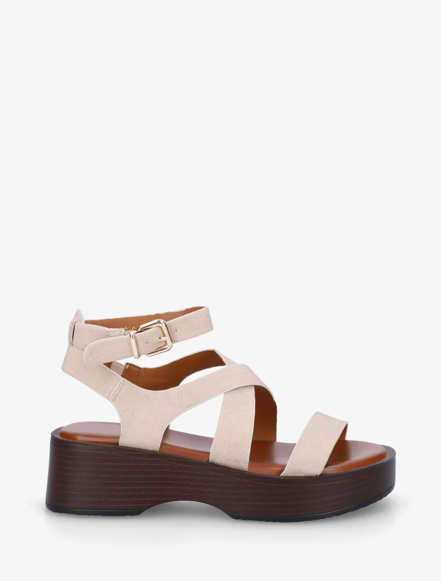 Sandalen met houten effectzool - Beige