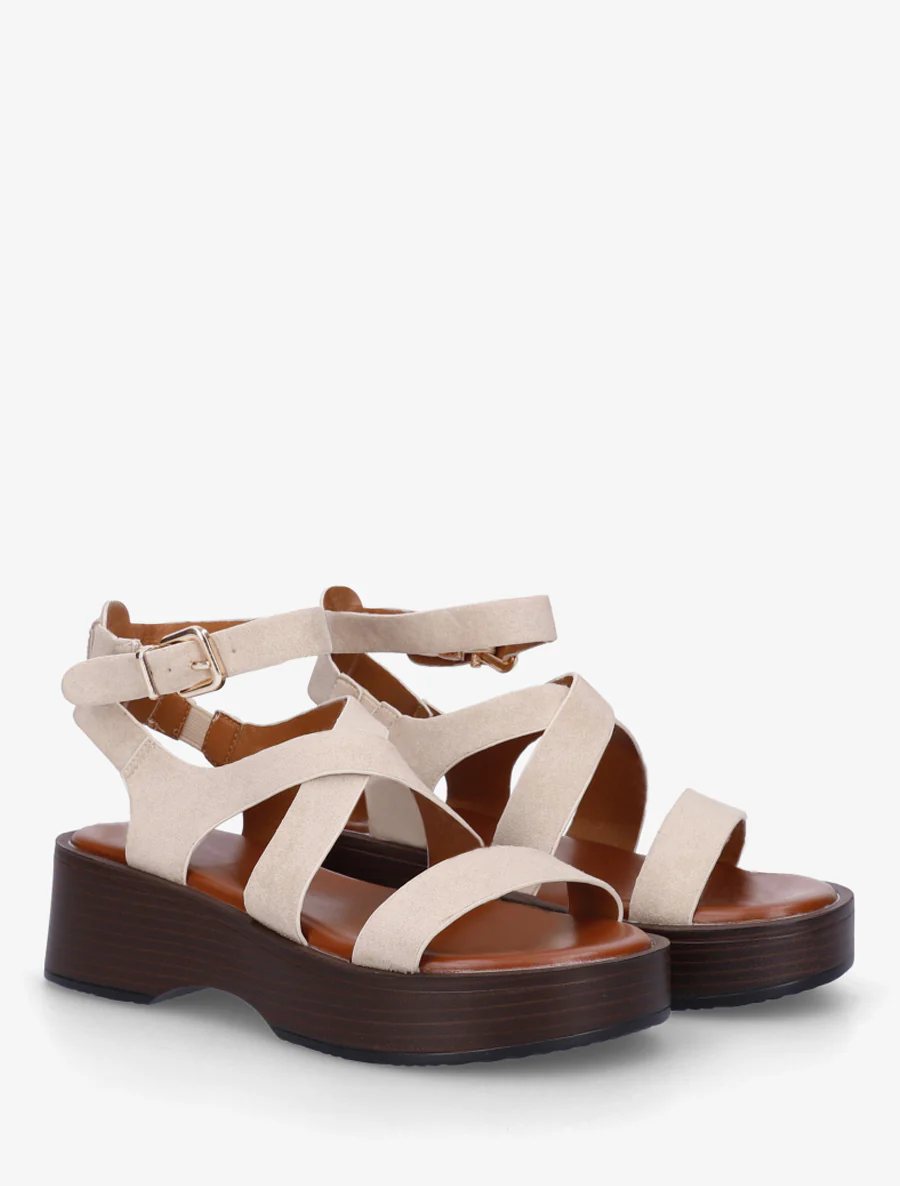 Sandalen met houten effectzool - Beige - Image 4