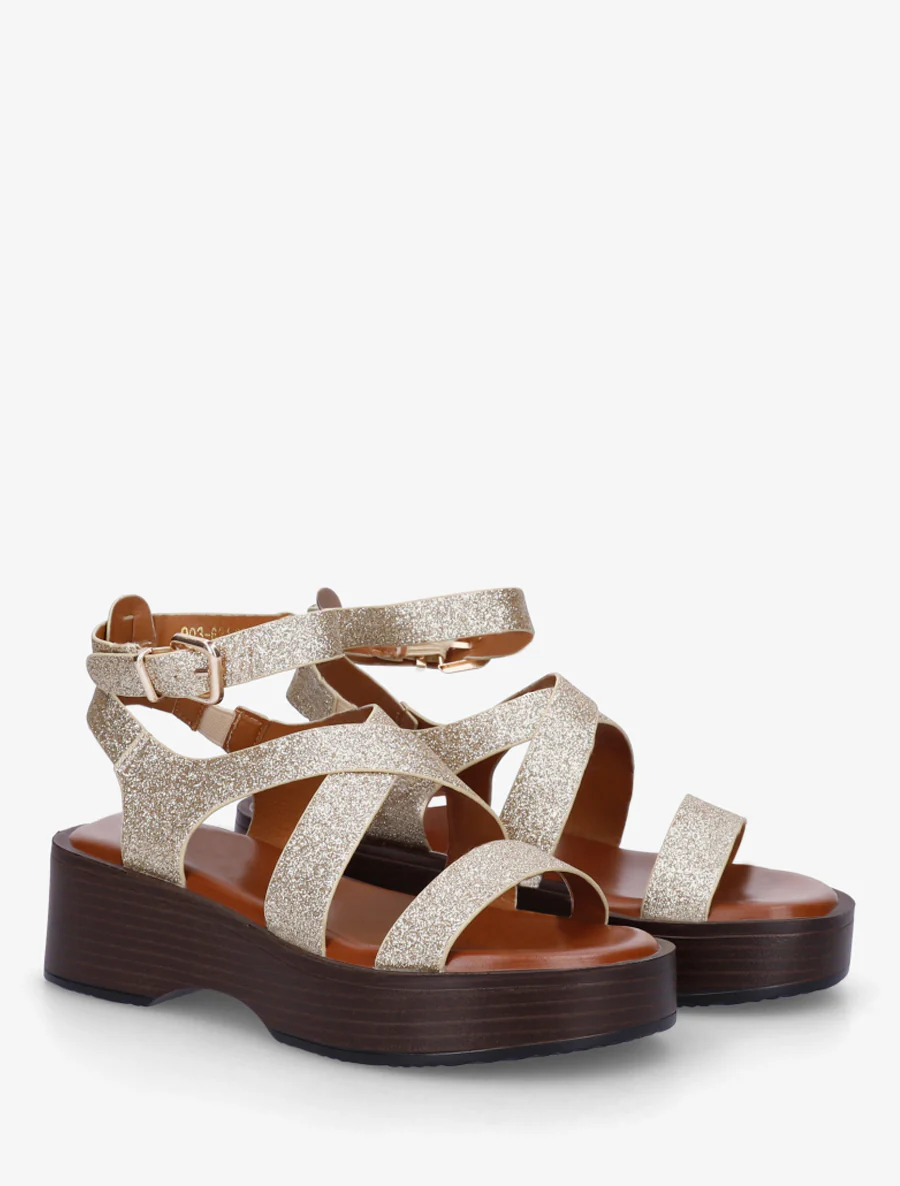 Sandalen met houten effectzool - Goud - Image 4