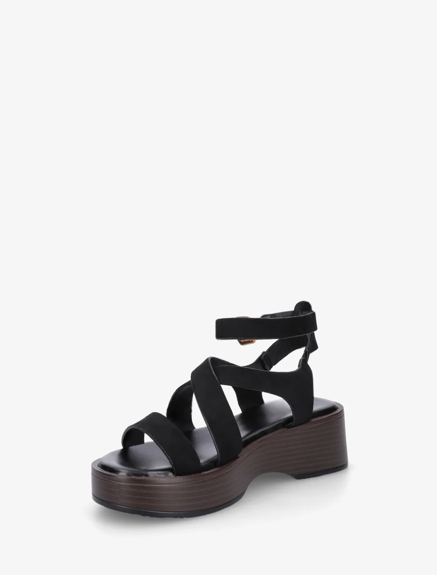 Sandalen met houten effectzool - Zwart - Image 3