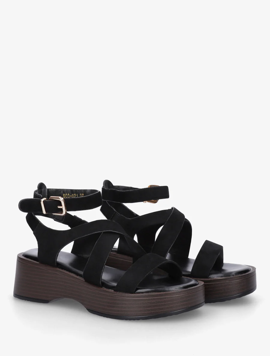 Sandalen met houten effectzool - Zwart - Image 4