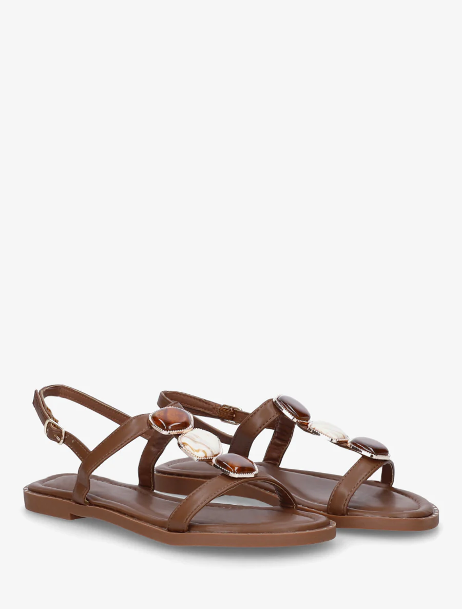 Sandalen met inzetstuk van drie stenen - Bruin - Image 4
