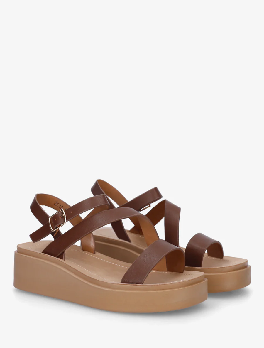 Sandalen met meerdere bandjes in imitatieleer - Bruin - Image 4