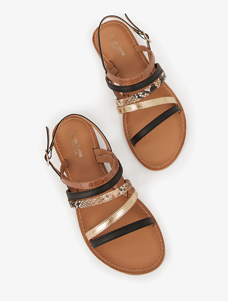 Sandalen met meerdere bandjes met dierenprint - zwart