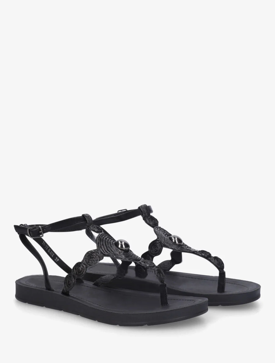 Sandalen met raffia-effect inzetstukken - Zwart - Image 4