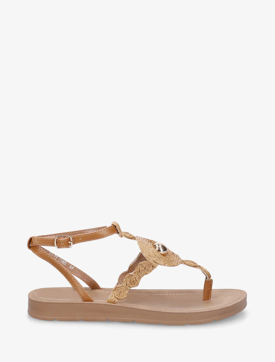 Sandalen met raffia-effect inzetstukken - Kameel