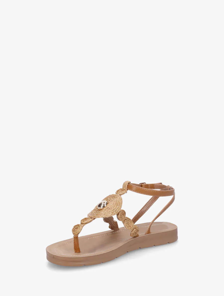 Sandalen met raffia-effect inzetstukken - Kameel - Image 3