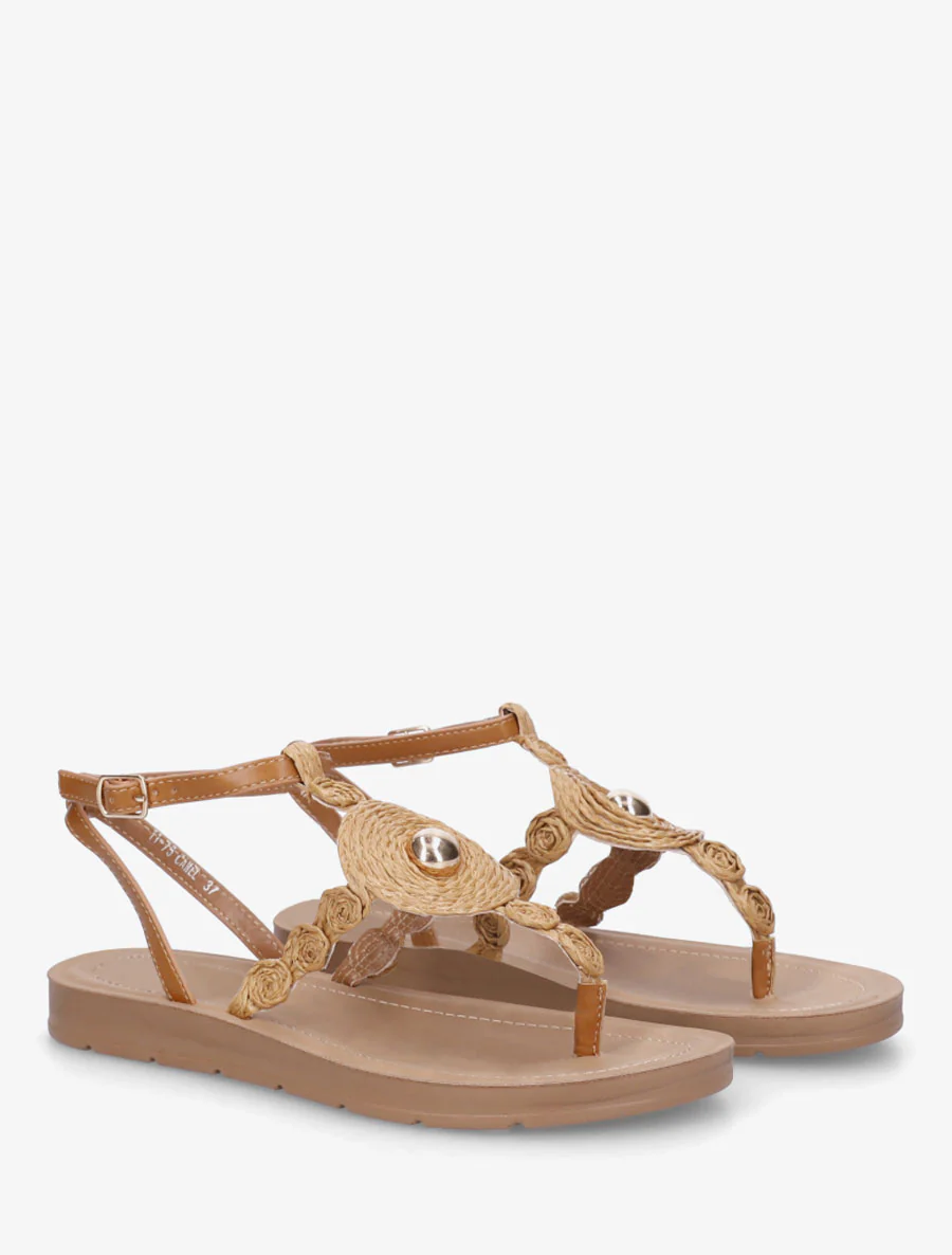 Sandalen met raffia-effect inzetstukken - Kameel - Image 4