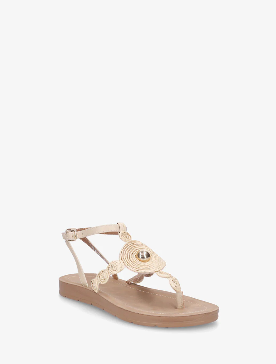 Sandalen met raffia-effect inzetstukken - Beige - Image 2