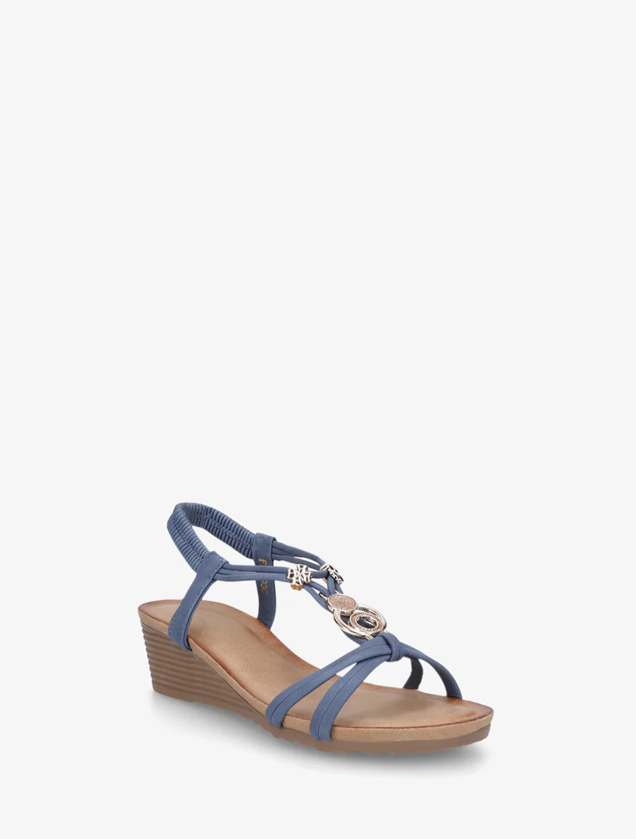 Sandalen met sleehak en metalen sieraden - Blauw - Image 2