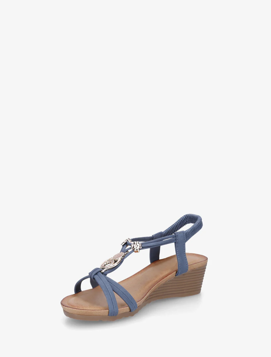 Sandalen met sleehak en metalen sieraden - Blauw - Image 3