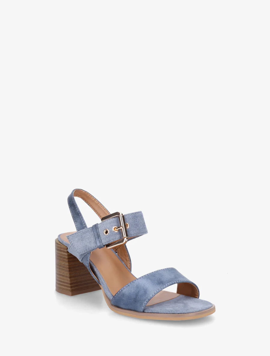 Sandalen met twee materialen en hak - Blauw - Image 2