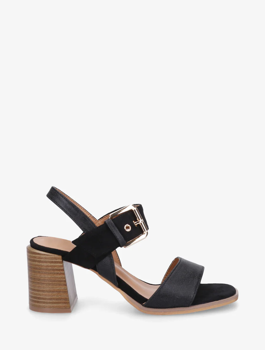 Sandalen met twee materialen en hak - Zwart
