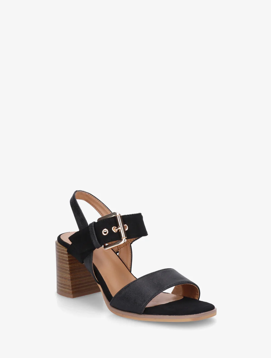 Sandalen met twee materialen en hak - Zwart - Image 2