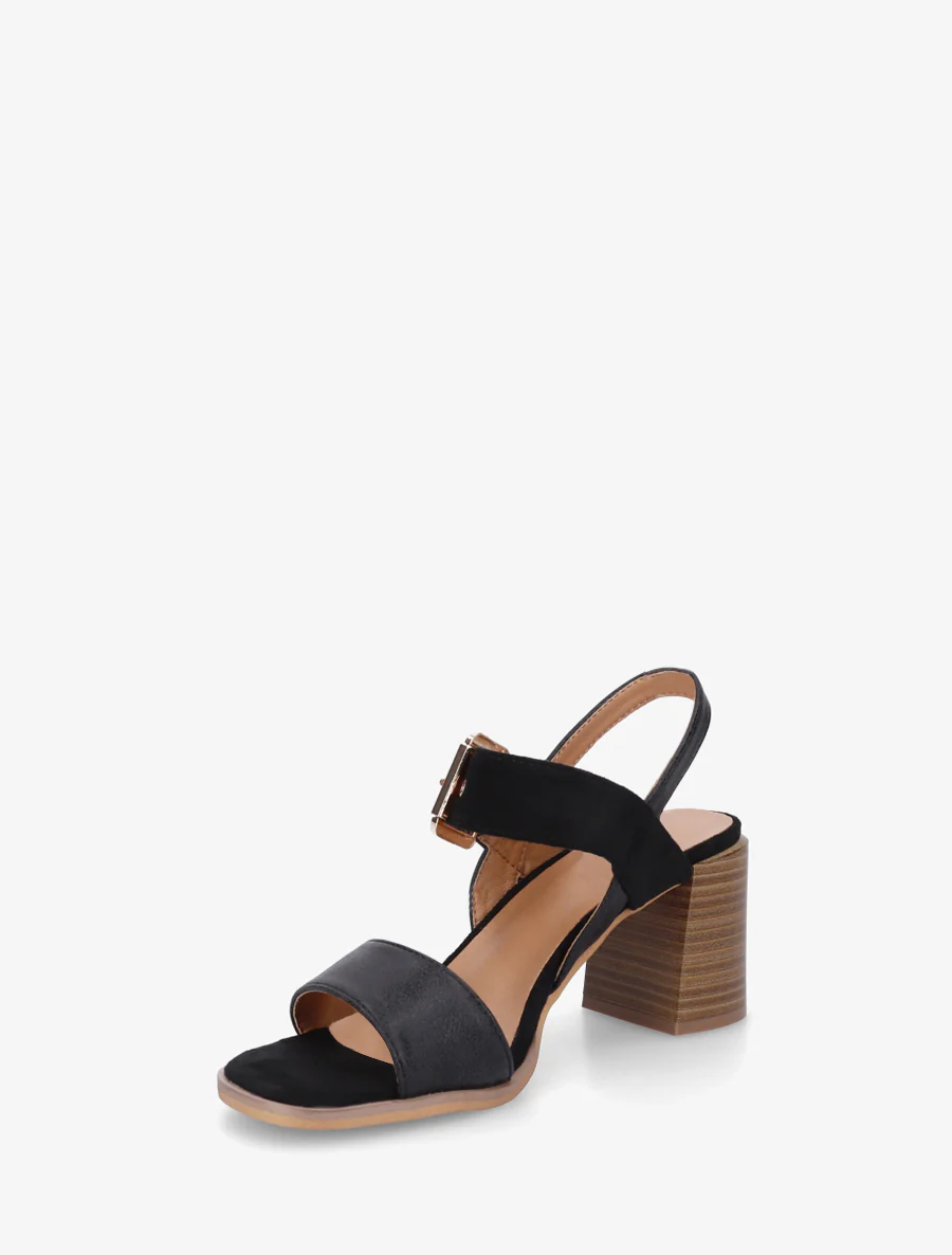 Sandalen met twee materialen en hak - Zwart - Image 3