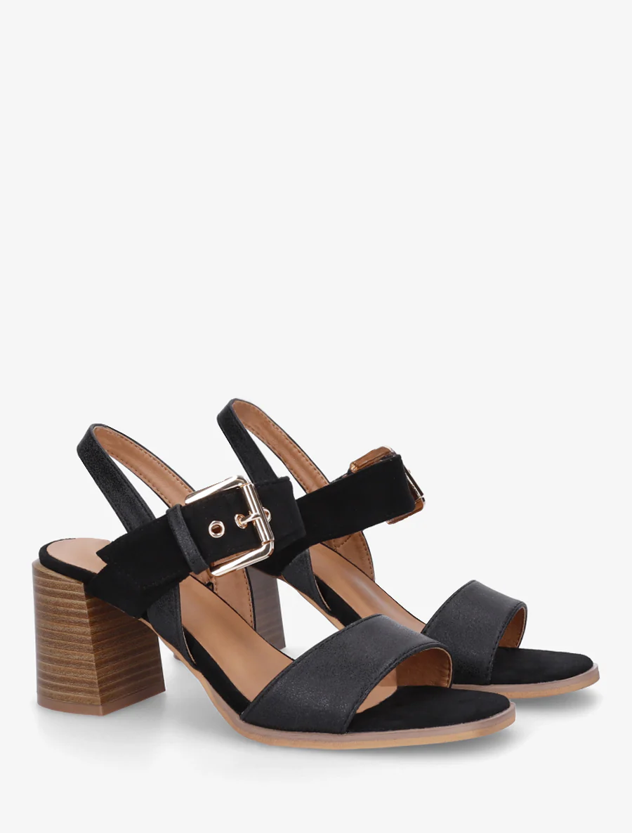 Sandalen met twee materialen en hak - Zwart - Image 4
