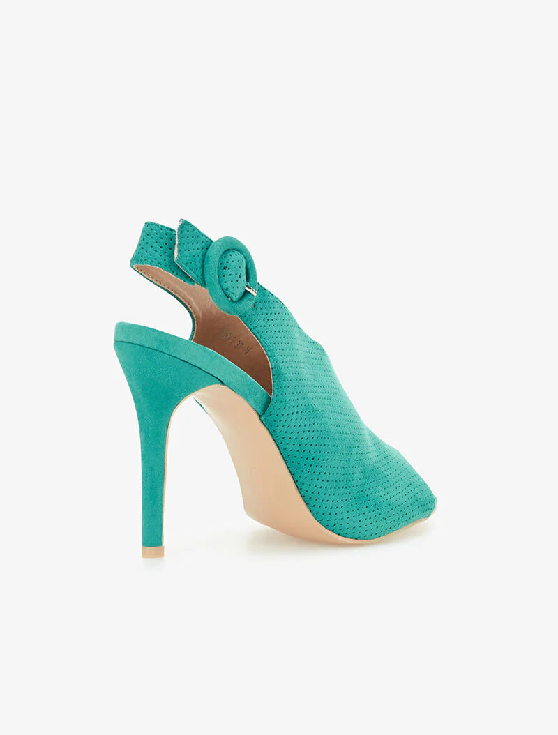 Peeptoe sandalen met studs - turquoise - Image 4