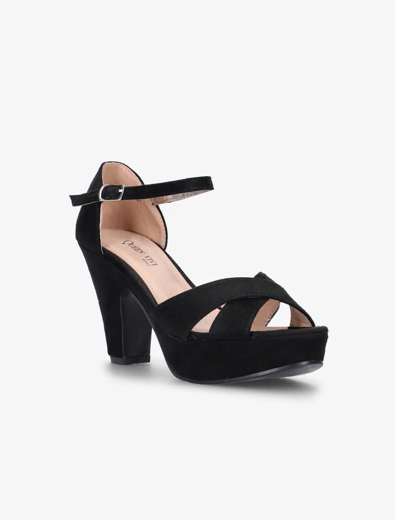 Semi-wiggen sandalen met gekruiste bandjes - zwart - Image 2