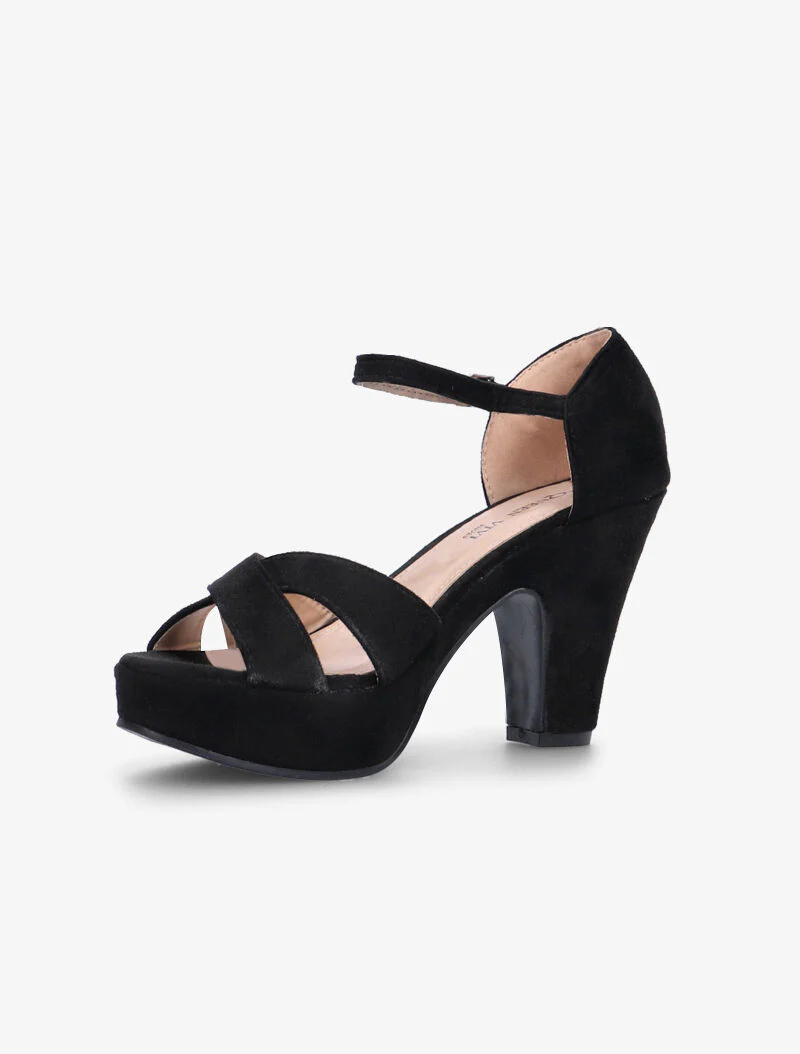 Semi-wiggen sandalen met gekruiste bandjes - zwart - Image 3