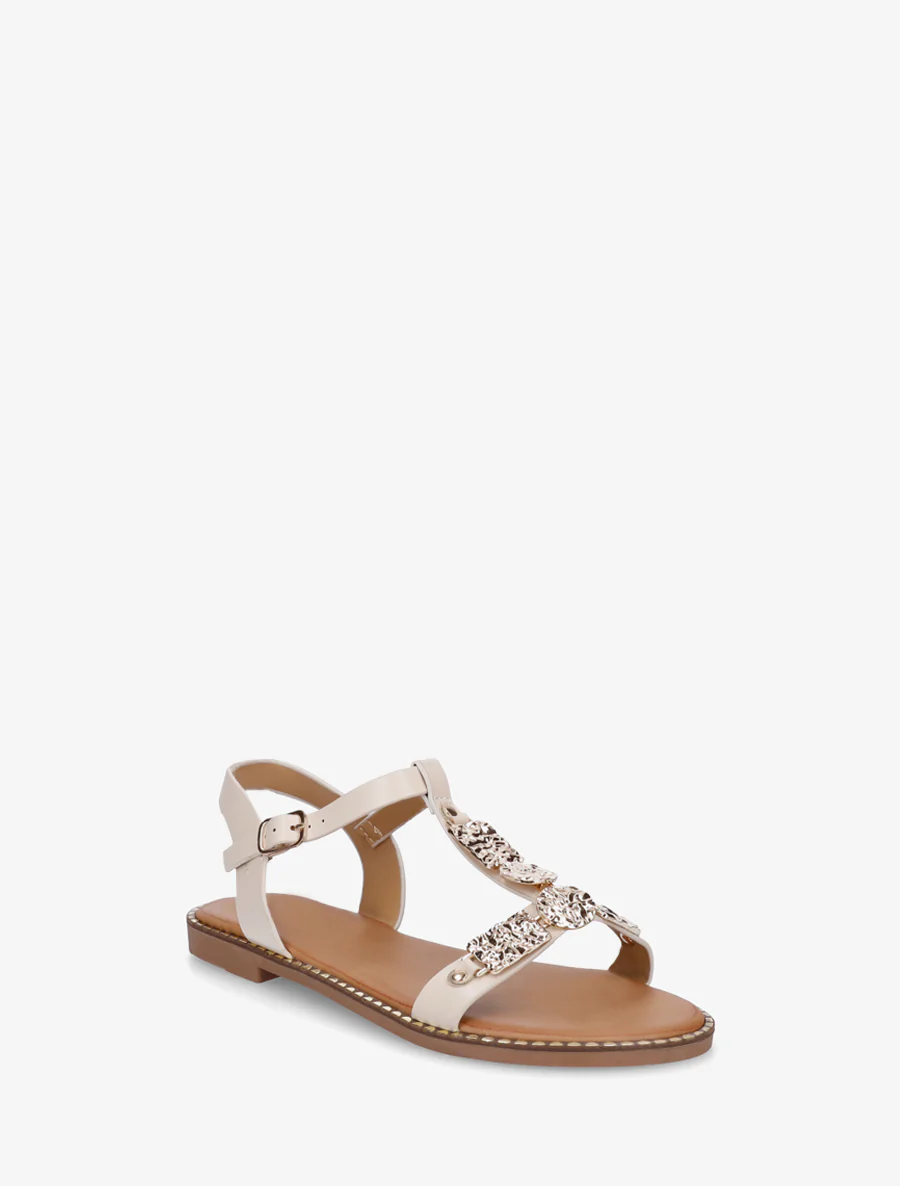 Sandalen van imitatieleer met metalen inzetstuk - Beige - Image 2