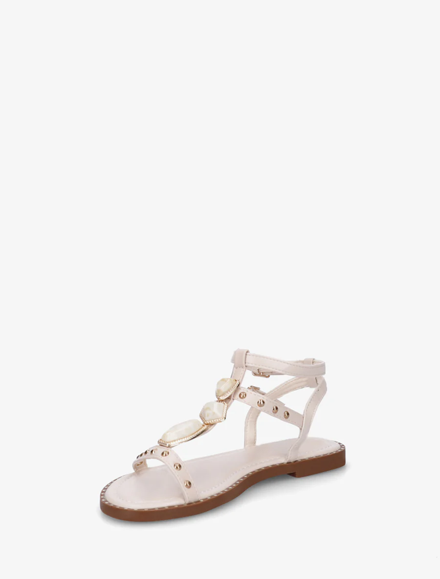 Sandalen van imitatieleer met stenen inzetstukken - Beige - Image 3