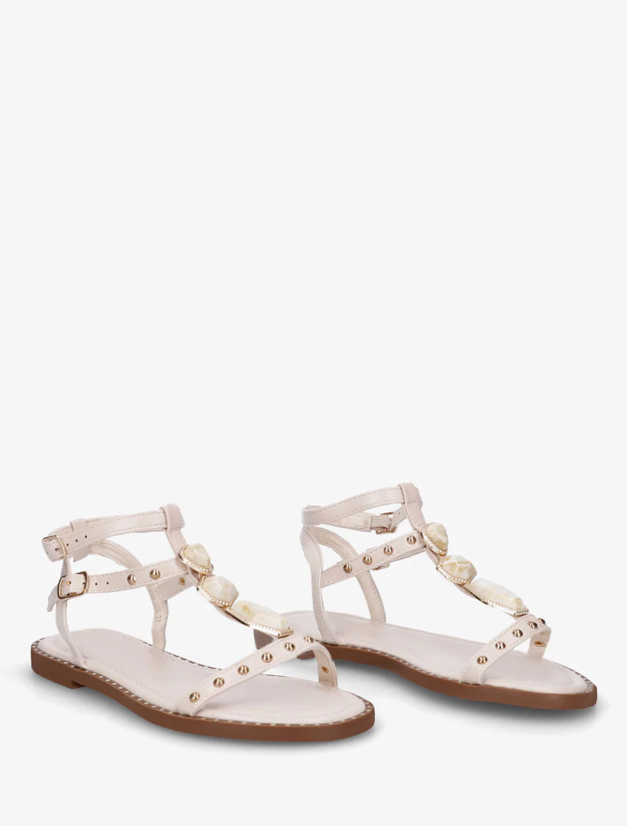 Sandalen van imitatieleer met stenen inzetstukken - Beige - Image 4
