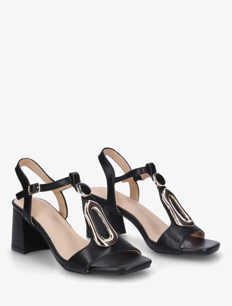 Sandalen van imitatiemateriaal met siergesp - Zwart - Image 4