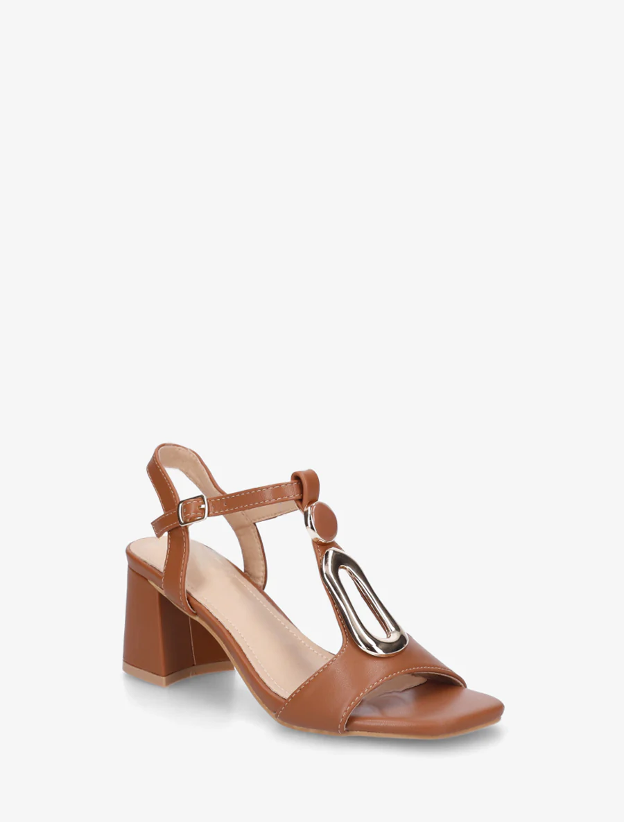 Sandalen van imitatiemateriaal met siergesp - Kameel - Image 2