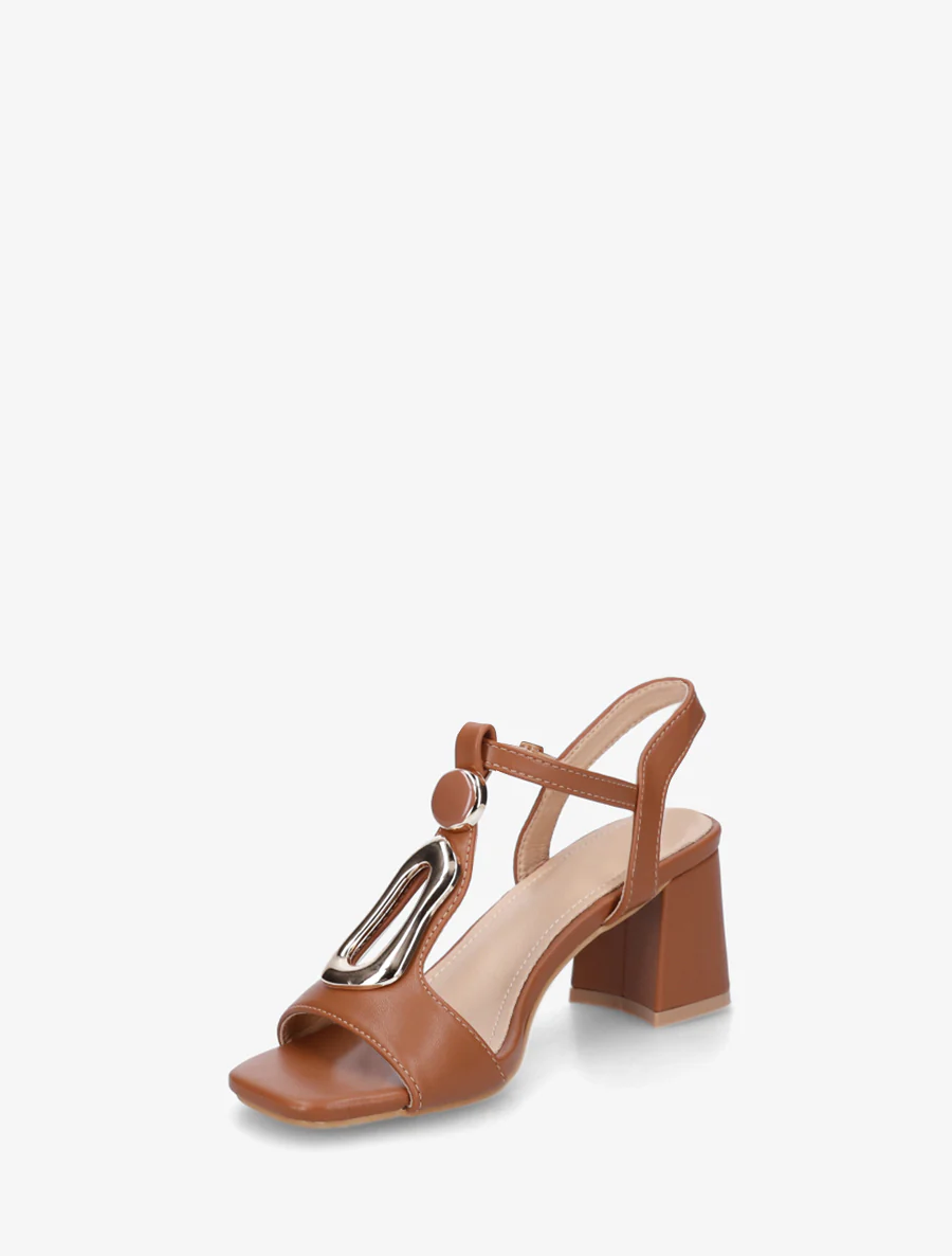 Sandalen van imitatiemateriaal met siergesp - Kameel - Image 3