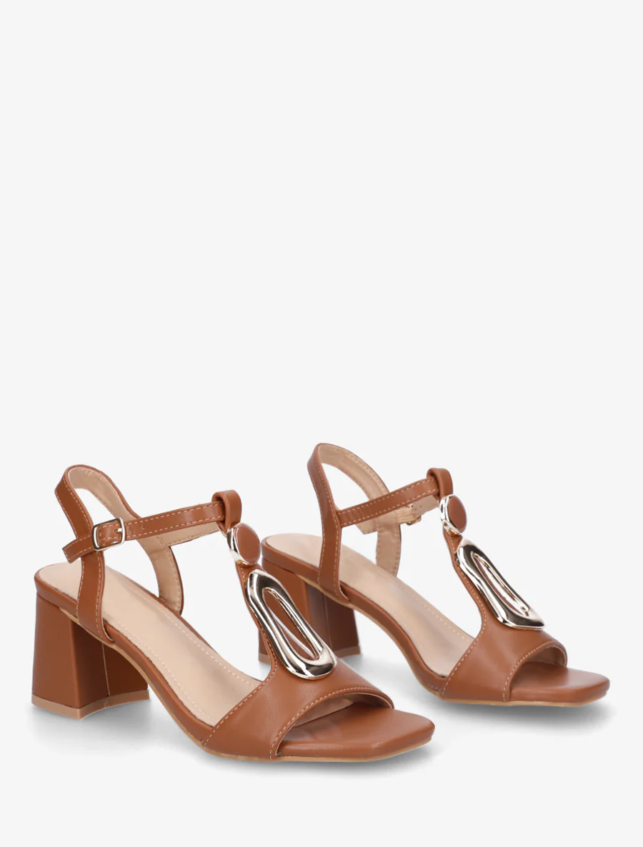 Sandalen van imitatiemateriaal met siergesp - Kameel - Image 4