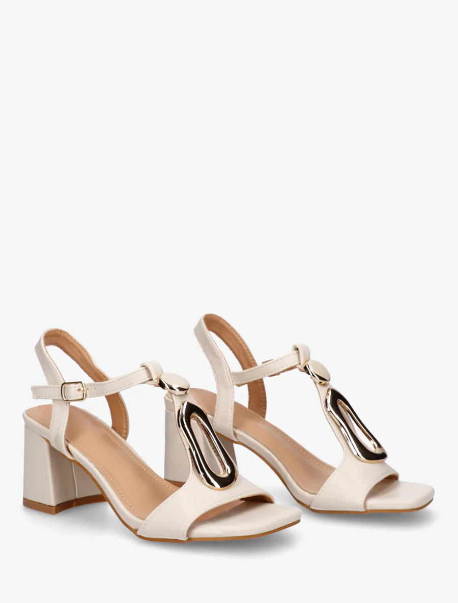 Sandalen van imitatiemateriaal met siergesp - Crème - Image 4