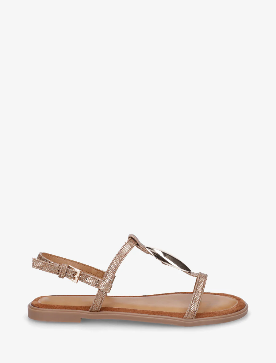 Sandalen van twee materialen met metalen inzetstuk - Bruin