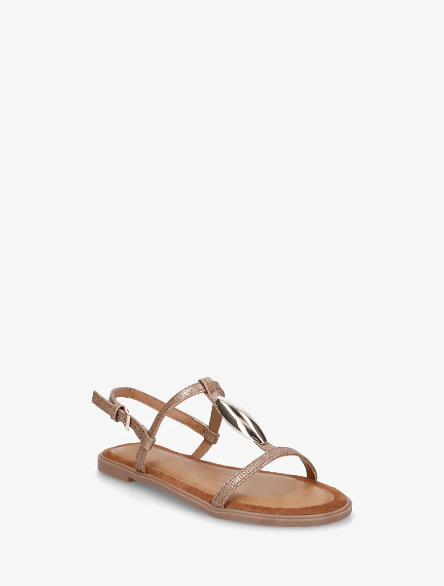 Sandalen van twee materialen met metalen inzetstuk - Bruin - Image 2