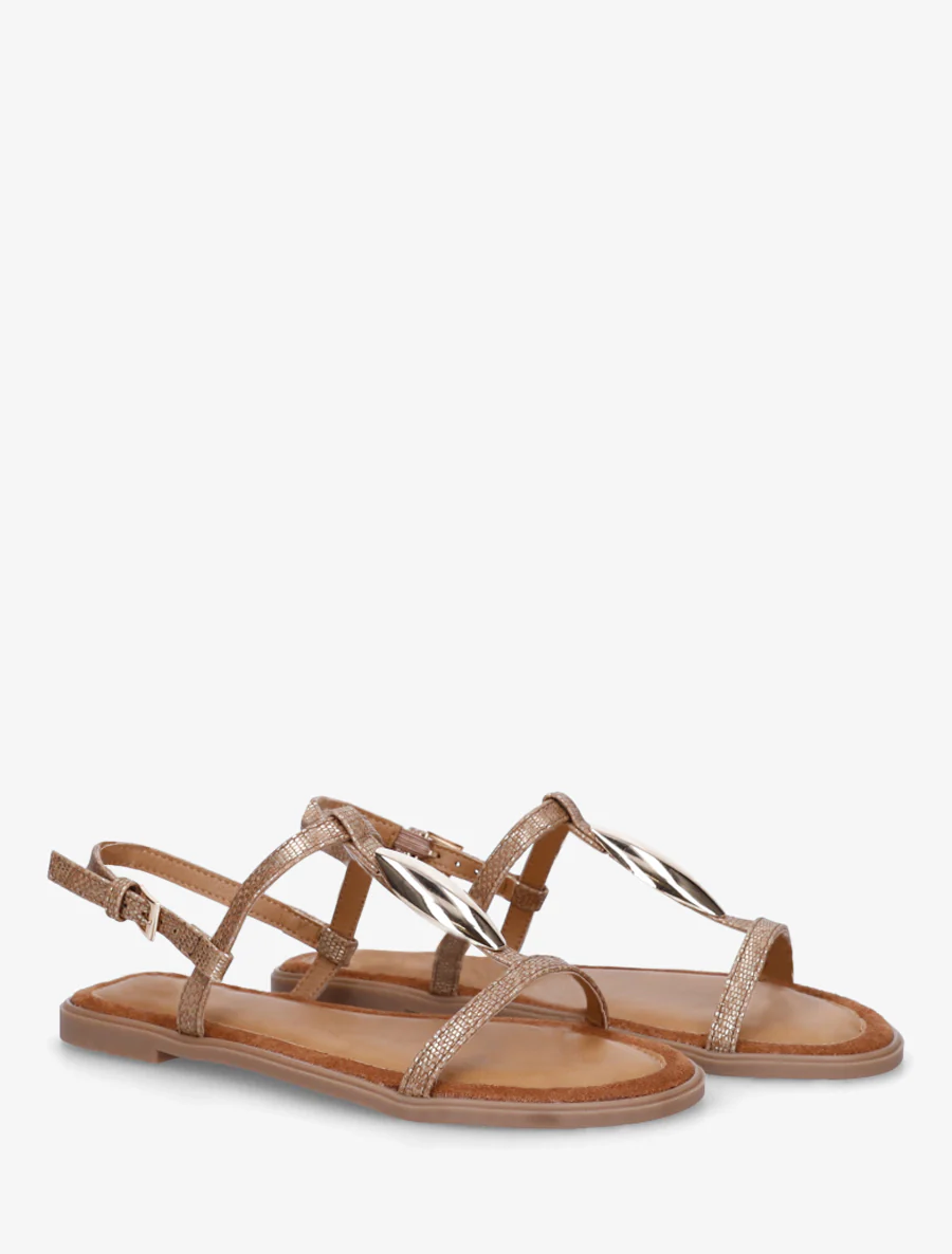 Sandalen van twee materialen met metalen inzetstuk - Bruin - Image 4