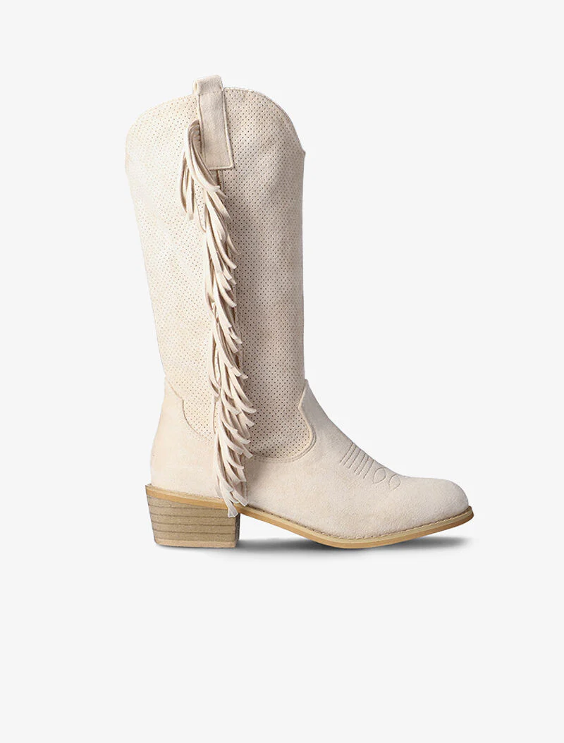 Gestippelde laarzen met franjes - beige