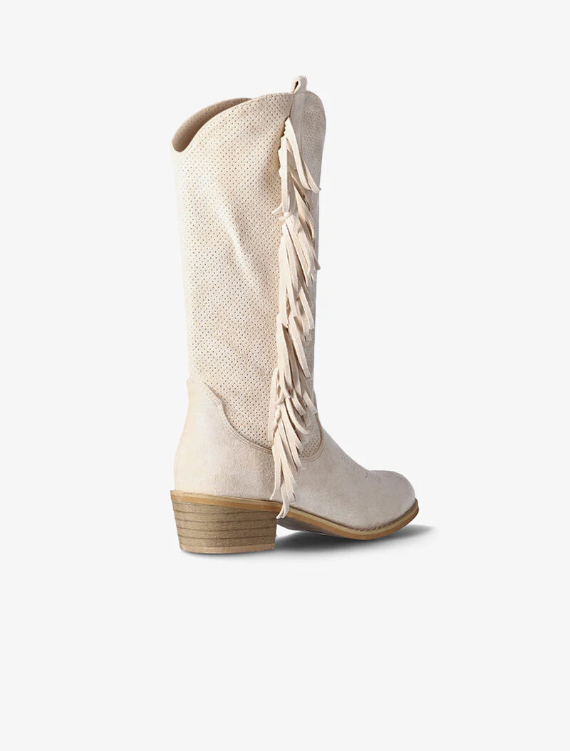 Gestippelde laarzen met franjes - beige - Image 4