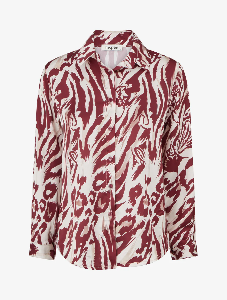 Satijnen blouse met dierenprint - Bordeaux