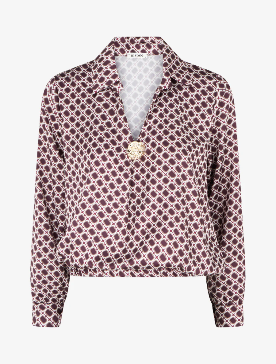 Satijnen blouse met jaren '70 print - Paars