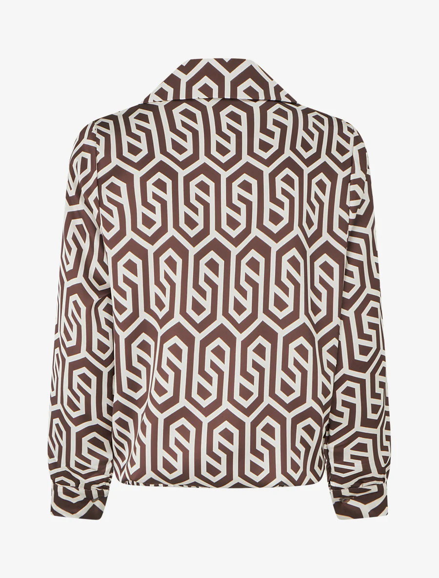 Satijnen blouse met retroprint - Bruin - Image 3