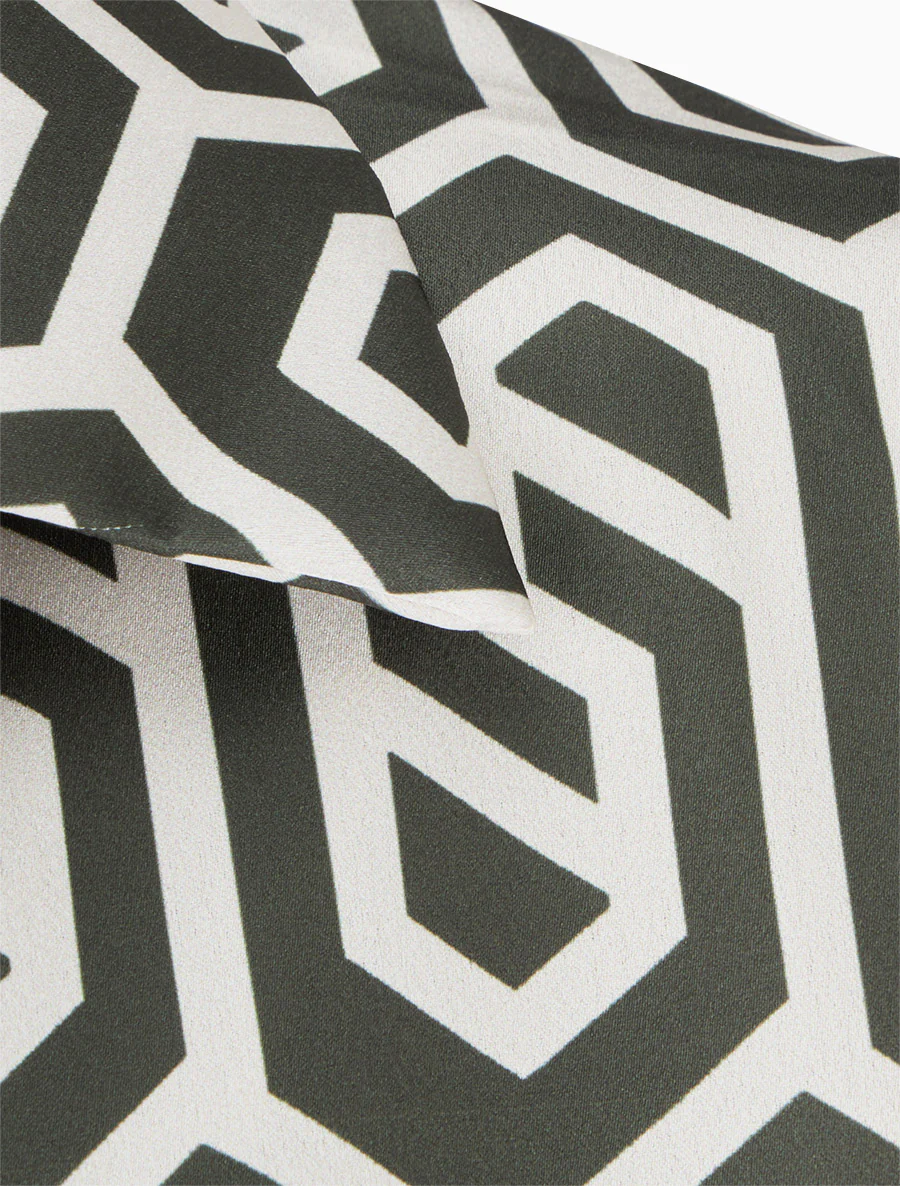 Satijnen blouse met retroprint - Kaki - Image 3