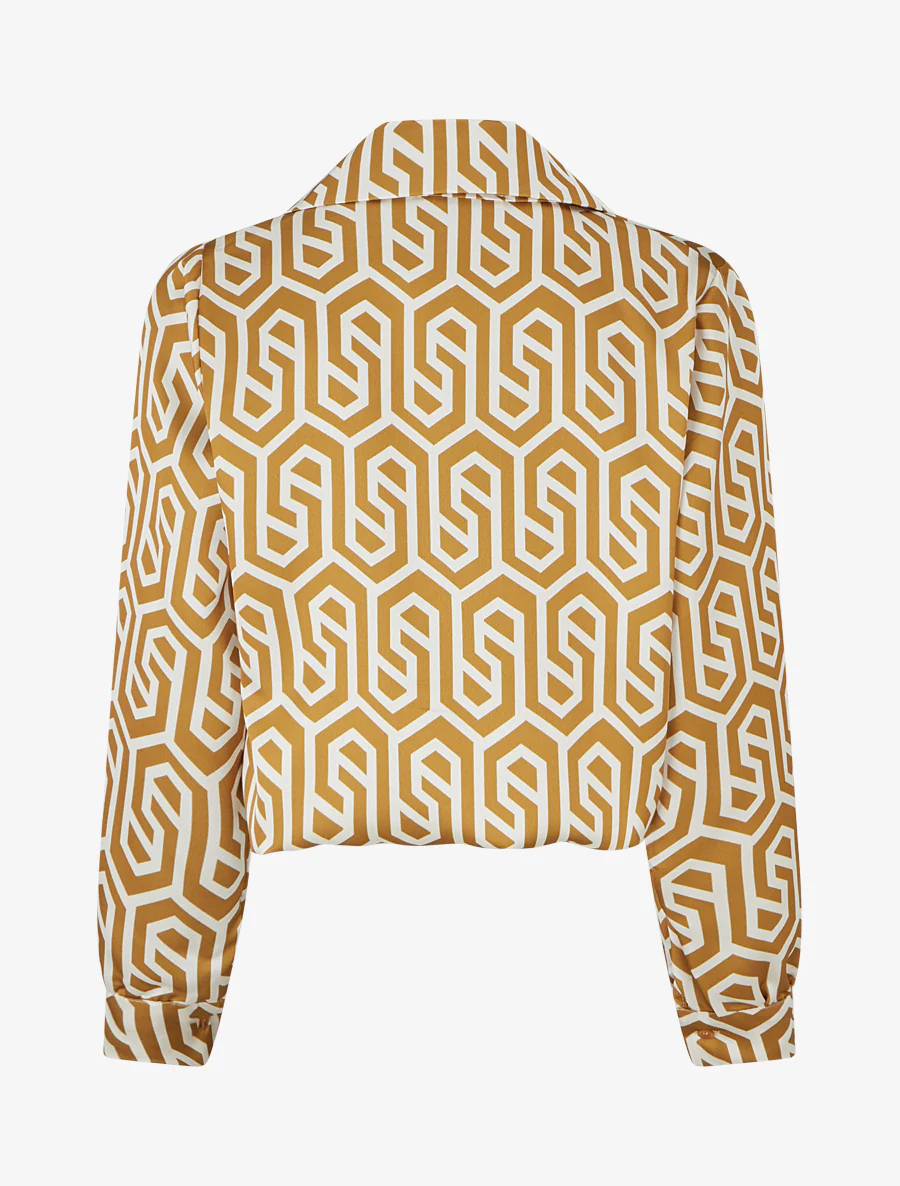 Satijnen blouse met retroprint - Mosterdgeel - Image 2