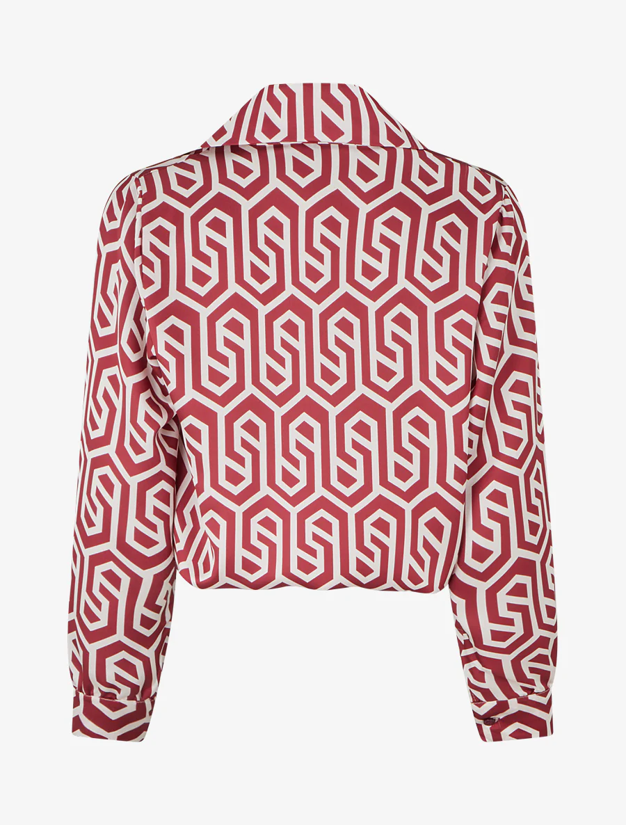 Satijnen blouse met retroprint - Bordeaux - Image 2