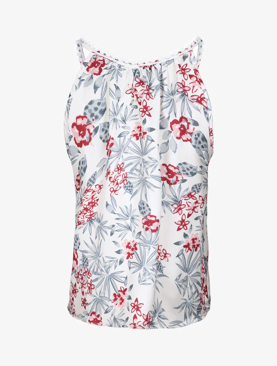 Satijnen blouse met roze print - Wit - Image 2