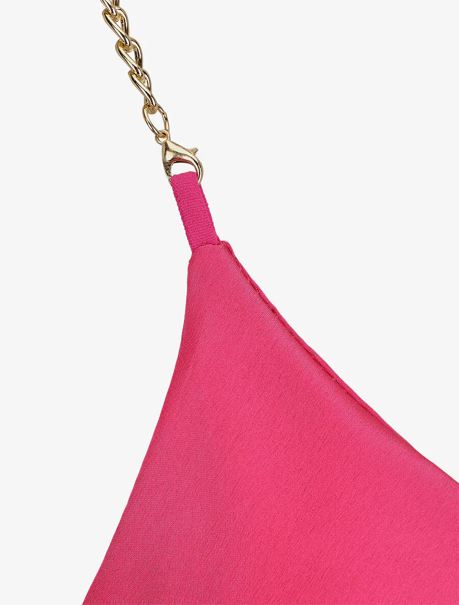 Satijnen hemdje met bandjes in breiwerk - Fuchsia - Image 3