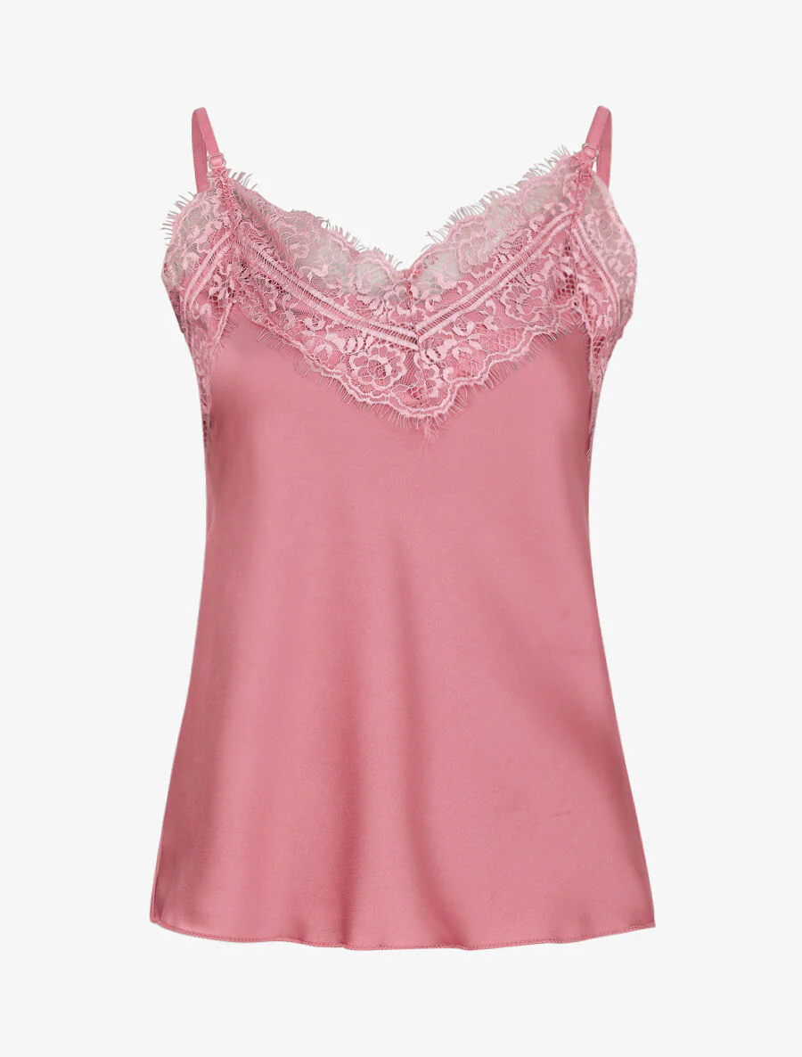 Satijnen hemdje met kant - Roze