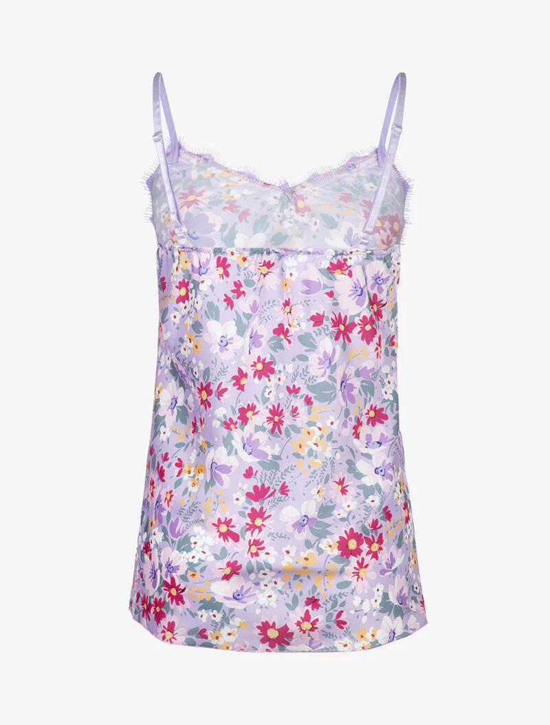 Satijnen Caraco met bloemenprint van het veld - lila - Image 2