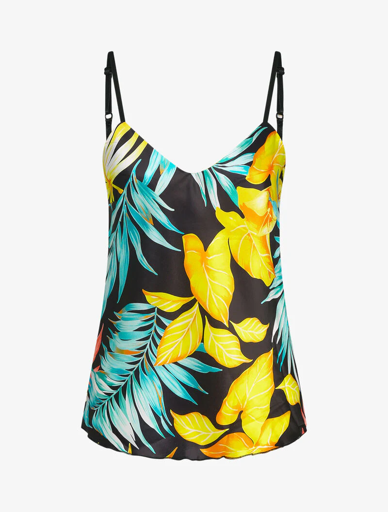 Satijnen caraco met jungleprint - zwart