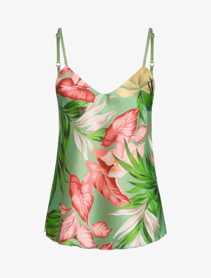 Satijnen caraco met jungleprint - groen