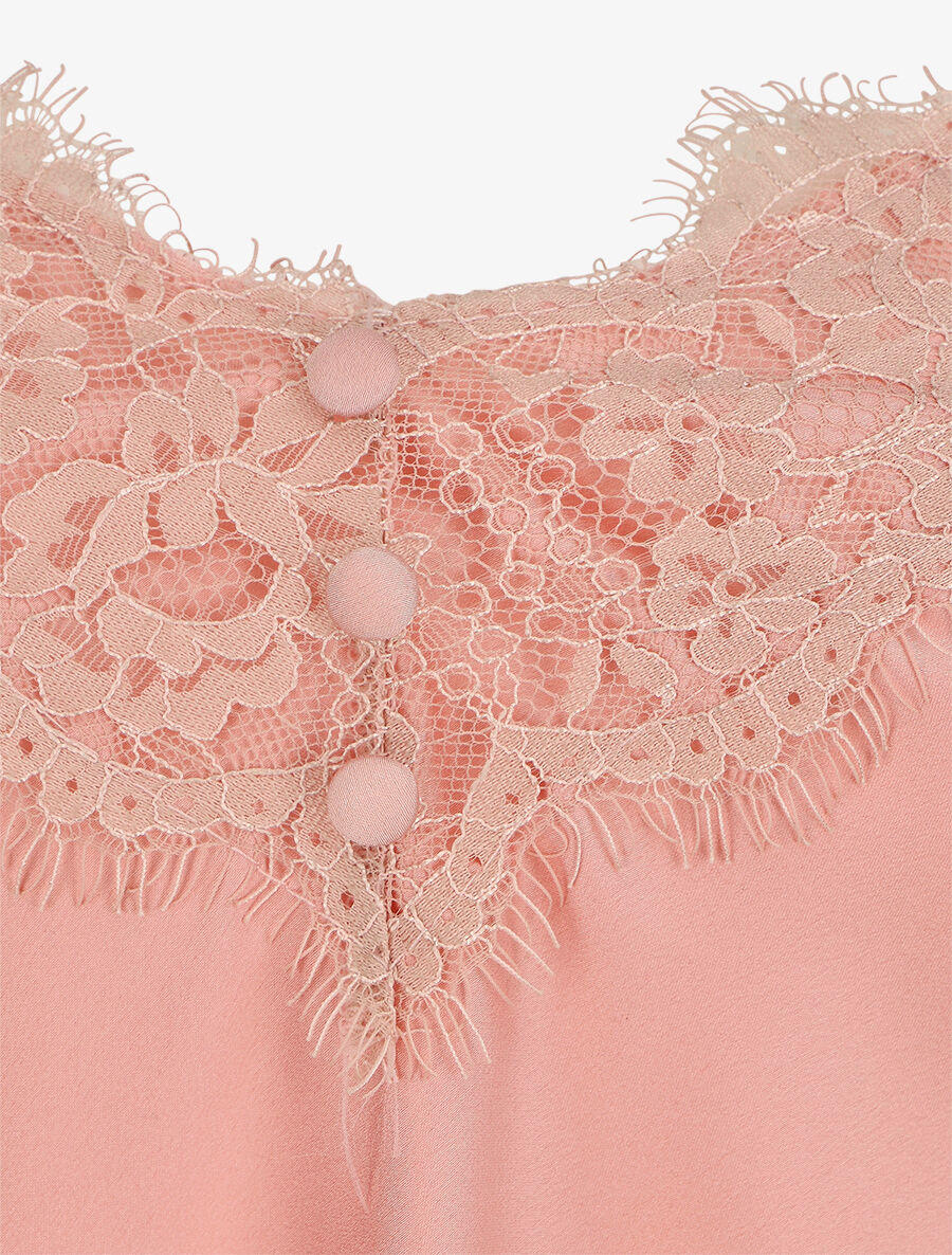 Satijnen caraco met kantdetail - Roze - Image 3